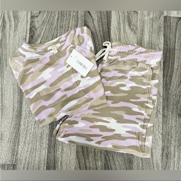 NWT Como Blu Camo Print Lounge Short Set in Purple/Tan. Size 1X. - Picture 3 of 3